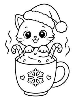 Free printable Cute Christmas Kitten In Cocoa Mug coloring page