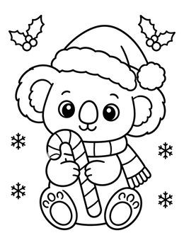 Free printable Cute Christmas Koala With Candy Cane coloring page