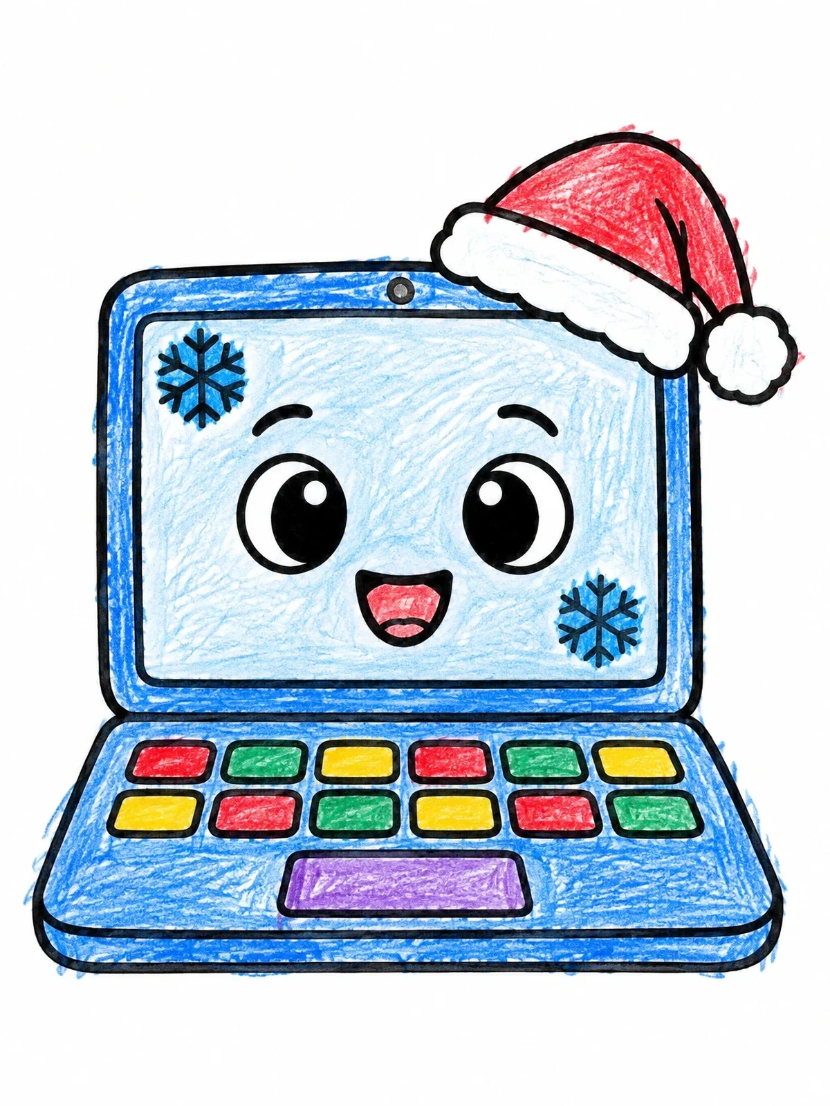 Colored example of the Cute Christmas Laptop With Santa Hat coloring page