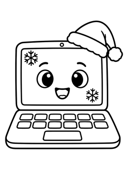 Free printable Cute Christmas Laptop With Santa Hat coloring page