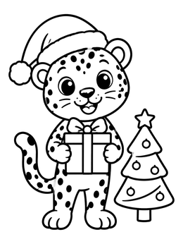 Free printable Cute Christmas Leopard With Gift coloring page