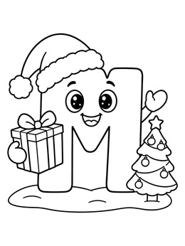 Free printable Cute Christmas Letter M Character coloring page