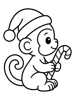 Free printable Cute Christmas Monkey With Candy Cane coloring page