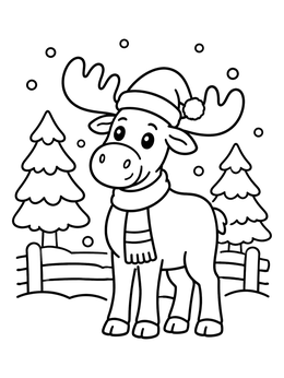 Free printable Cute Christmas Moose In Winter coloring page