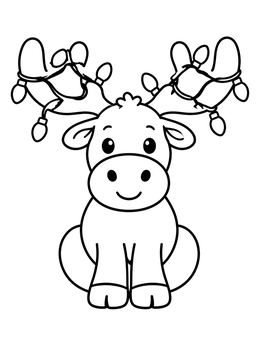Free printable Cute Christmas Moose With Lights coloring page