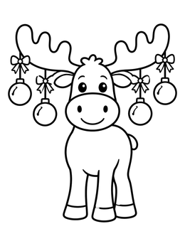Free printable Cute Christmas Moose With Ornaments coloring page