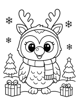 Free printable Cute Owl With Reindeer Antlers coloring page