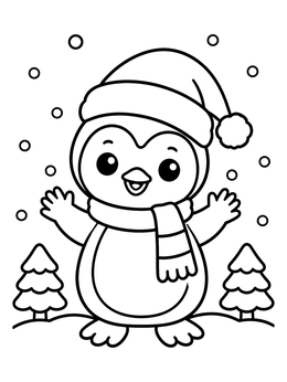 Free printable Cheerful Baby Penguin In Winter coloring page