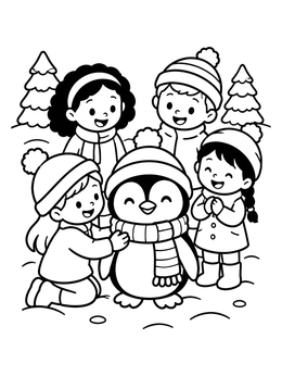 Free printable Children Dressing A Winter Penguin coloring page