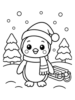 Free printable Penguin With Sled In The Snow coloring page