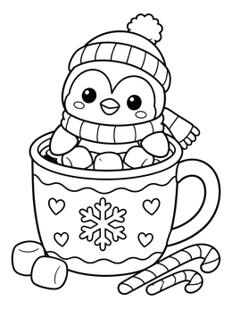 Free printable Cozy Penguin In Hot Cocoa Mug coloring page