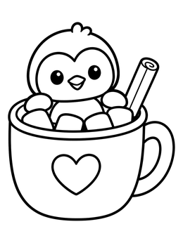 Free printable Penguin In A Cocoa Mug coloring page