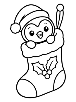 Free printable Penguin In A Christmas Stocking coloring page