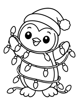 Free printable Penguin Wrapped In Christmas Lights coloring page