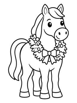 Free printable Cute Christmas Pony With Wreath coloring page