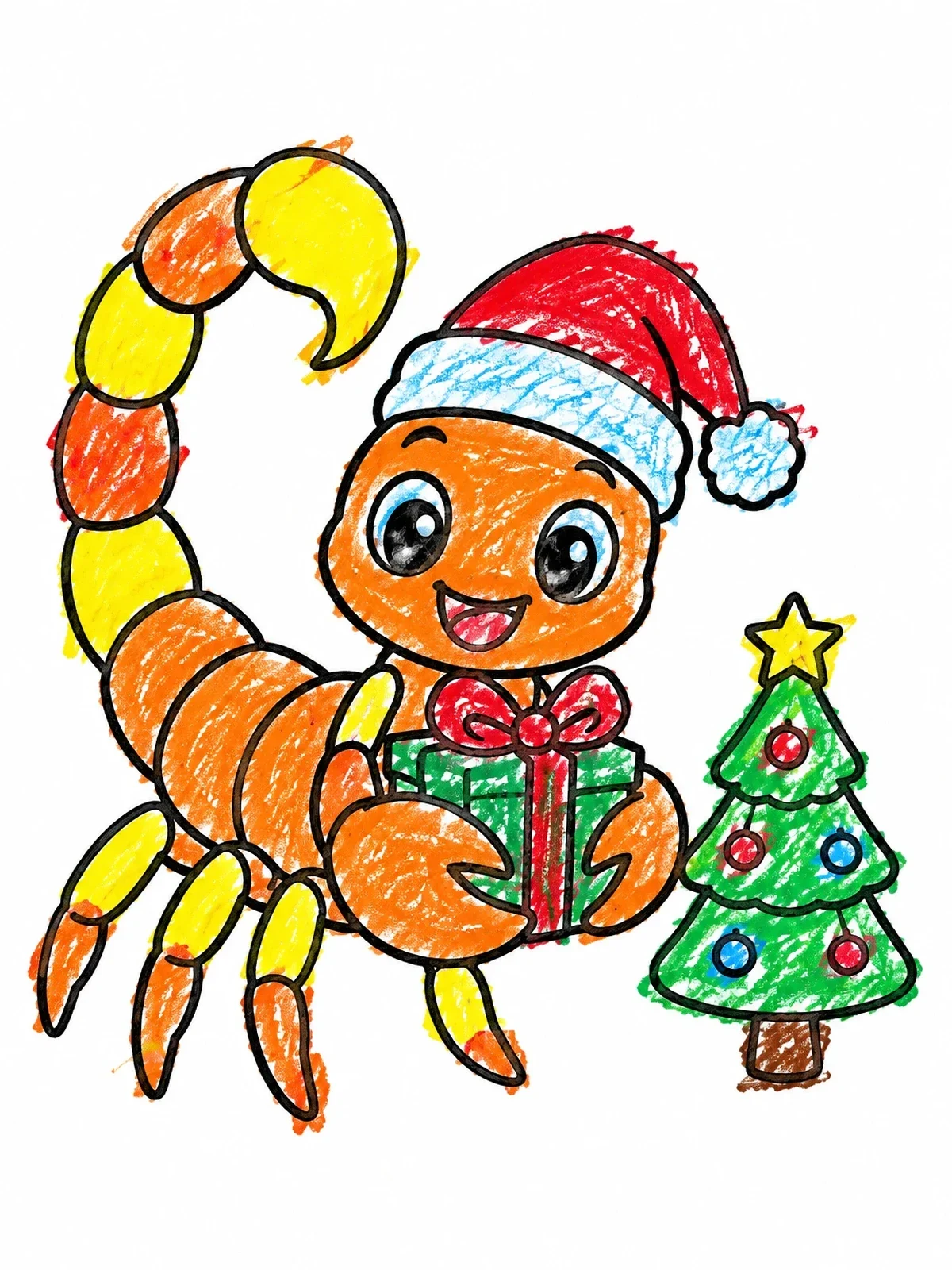 Colored example of the Cute Scorpion Celebrating Christmas coloring page