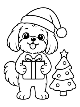 Free printable Cute Christmas Shih Tzu coloring page