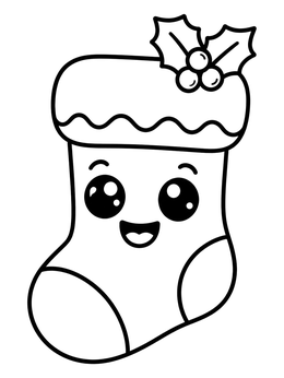 A smiling holiday stocking cookie on this fun christmas cookie coloring page.