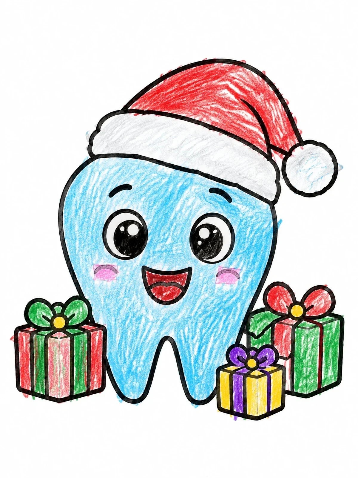 Colored example of the Cute Christmas Tooth With Gifts coloring page