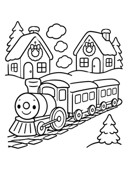 Free printable Cute Train In Snowy Village coloring page