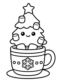 Free printable Cute Christmas Tree In Cocoa Mug coloring page