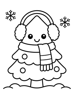 Free printable Cute Christmas Tree With Earmuffs coloring page