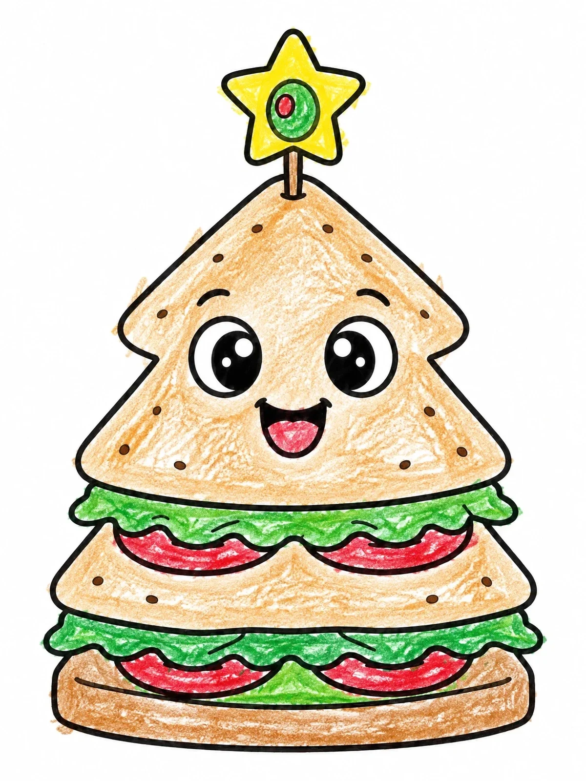 Colored example of the Cute Christmas Tree Sandwich coloring page