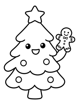 Free printable Cute Christmas Tree With Gingerbread Man coloring page