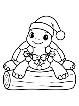 Free printable Cute Christmas Turtle On Log coloring page