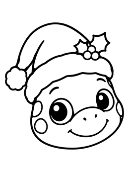Free printable Cute Turtle Head Wearing Santa Hat coloring page