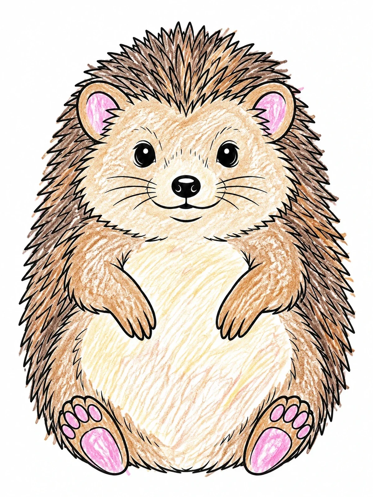 Colored example of the Cute Chubby Hedgehog Sitting Upright coloring page