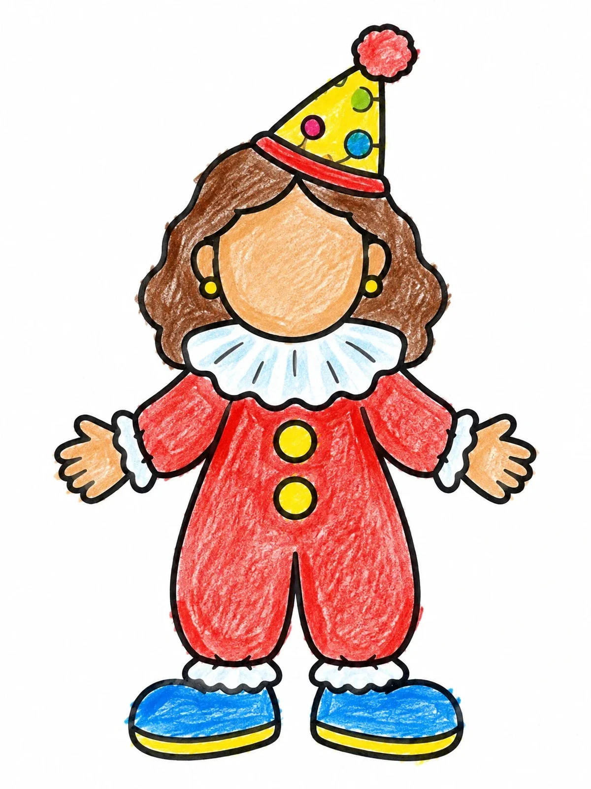 Colored example of the Cute Clown Blank Face Template coloring page