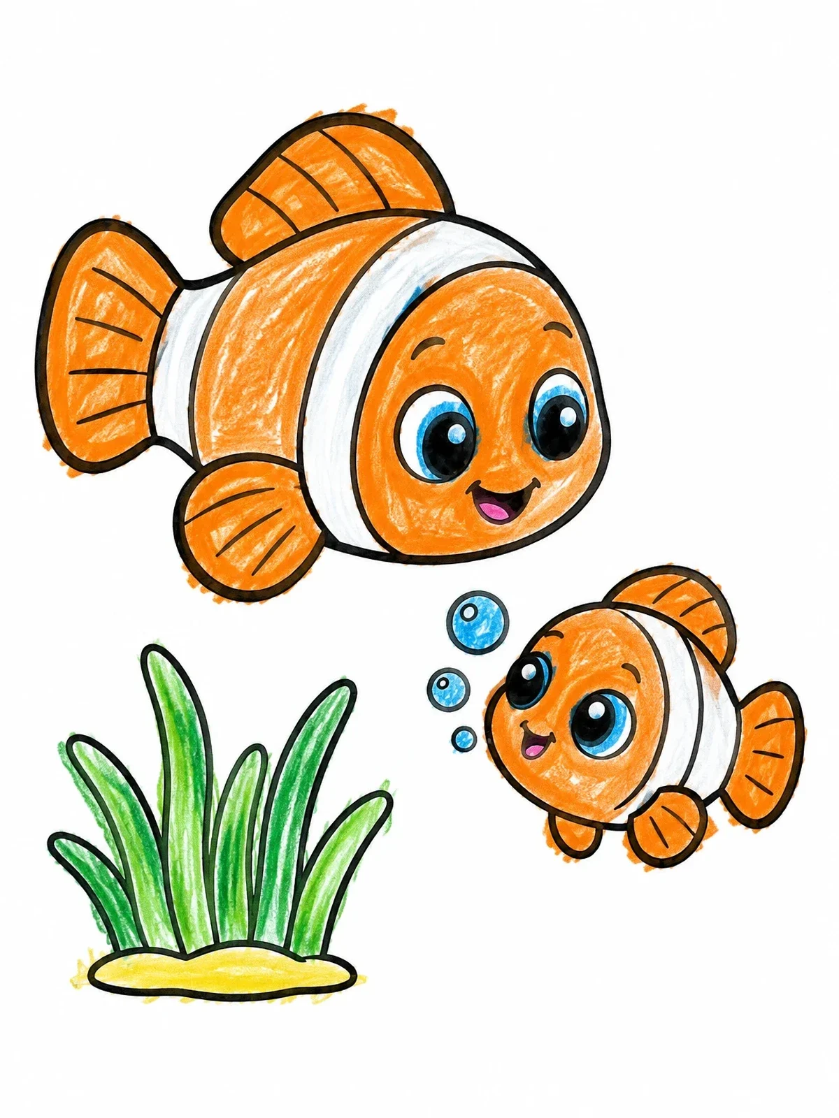 Colored example of the Cute Clownfish And Little Baby coloring page