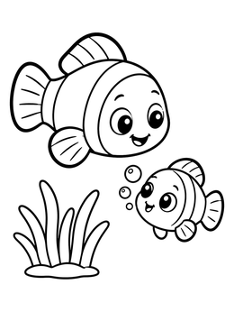 Free printable Cute Clownfish And Little Baby coloring page