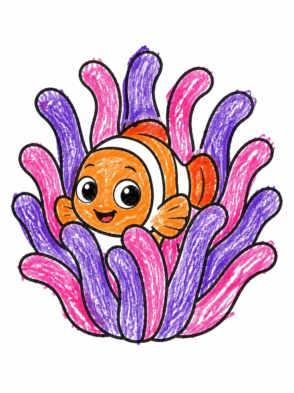 Colored example of the Cute Clownfish In Sea Anemone coloring page