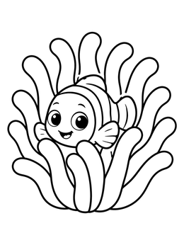 Free printable Cute Clownfish In Sea Anemone coloring page