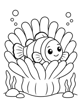 Free printable Cute Clownfish In Sea Anemone coloring page