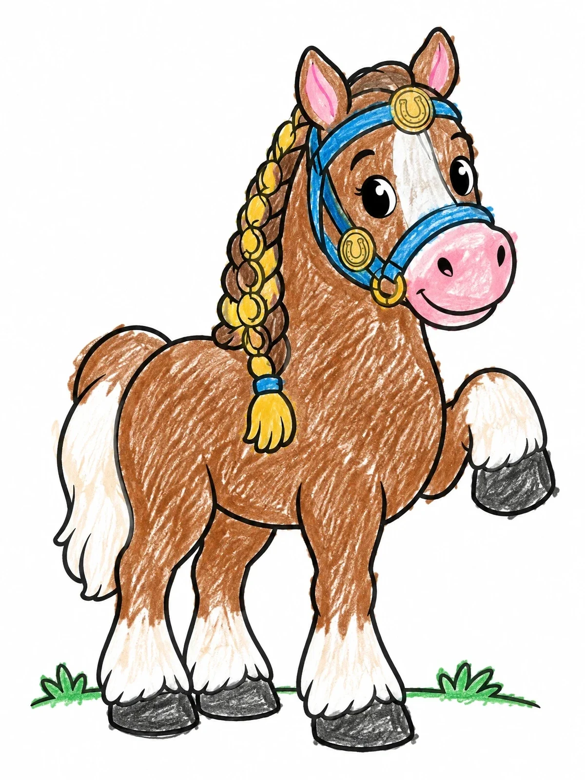 Colored example of the Cute Clydesdale Foal With Braided Mane coloring page