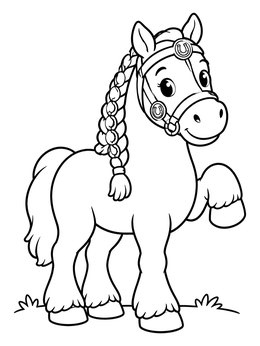Free printable Cute Clydesdale Foal With Braided Mane coloring page