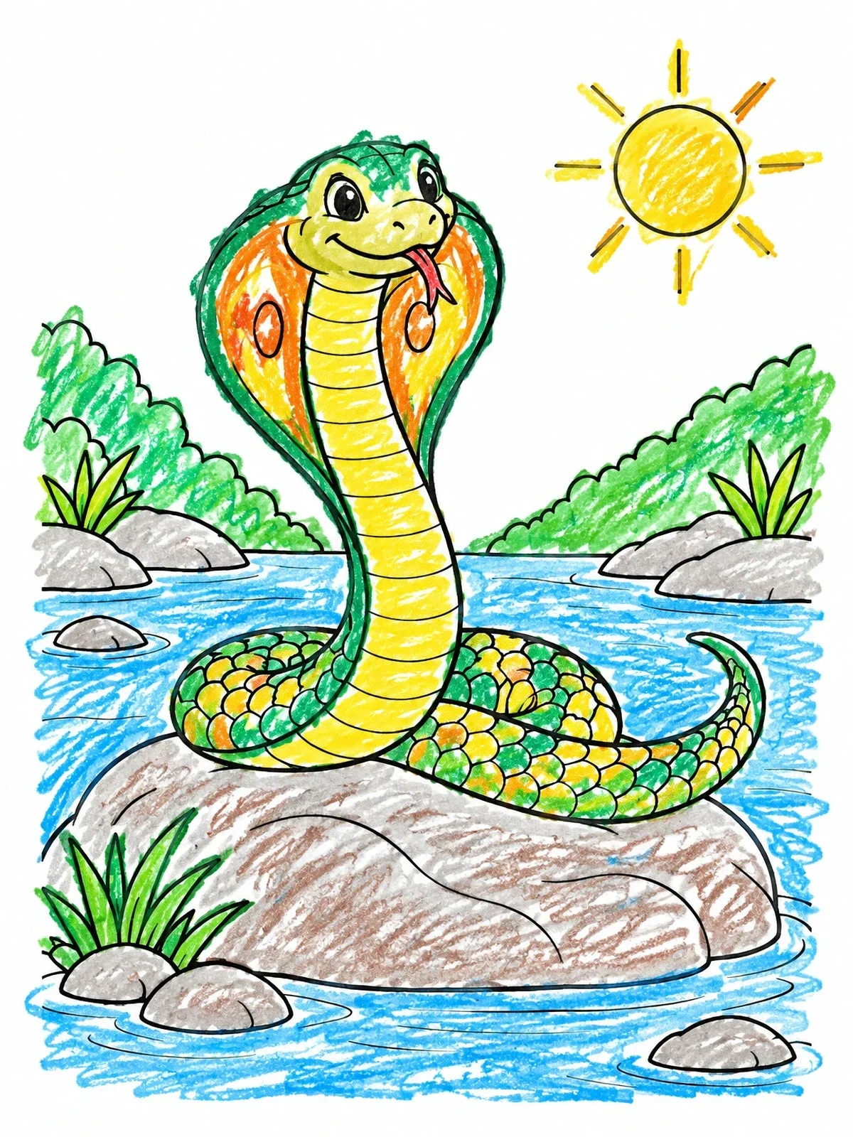 Colored example of the Cute Cobra Basking In The Sun coloring page