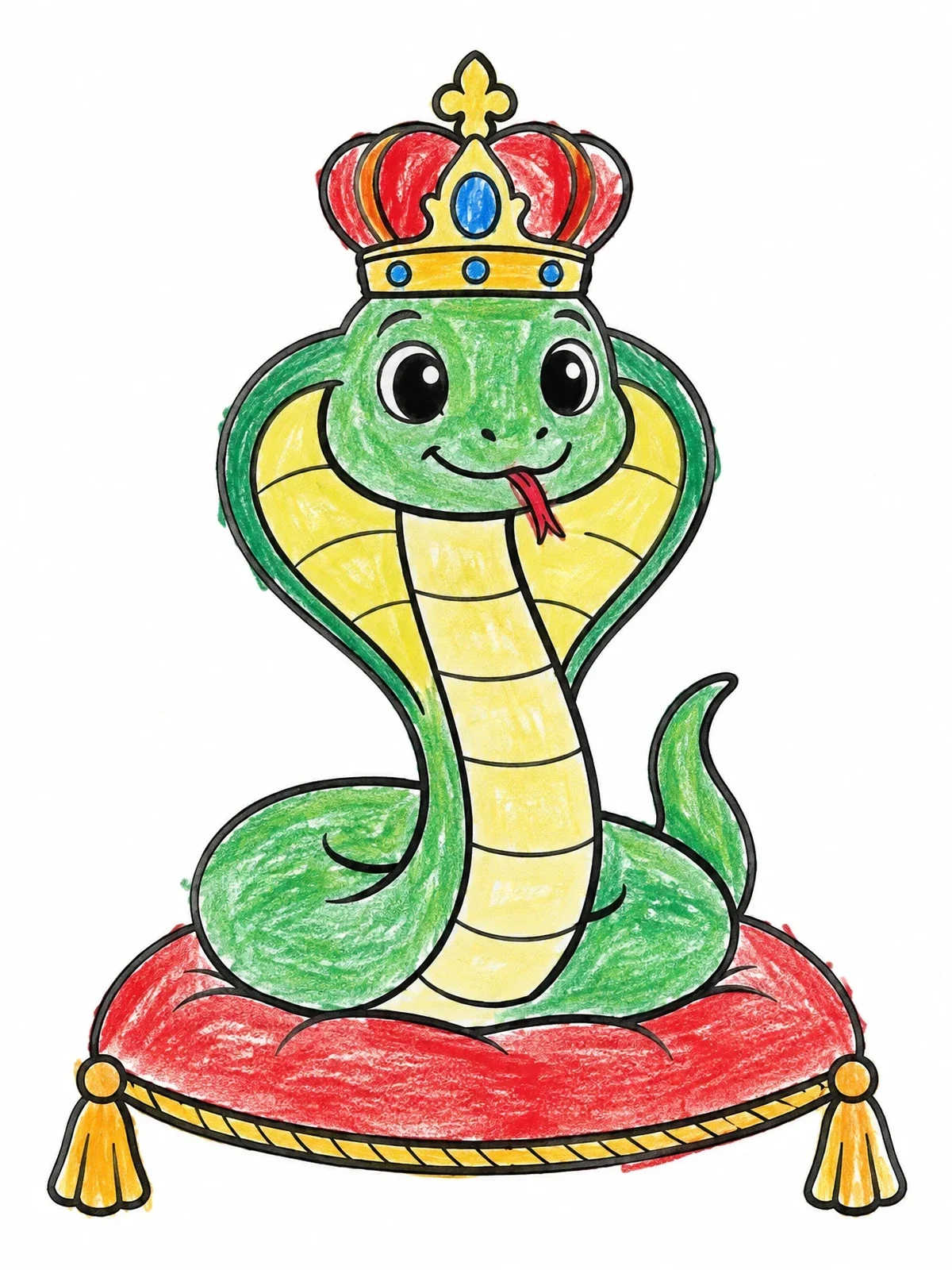 Colored example of the Cute Cobra Wearing A Royal Crown coloring page
