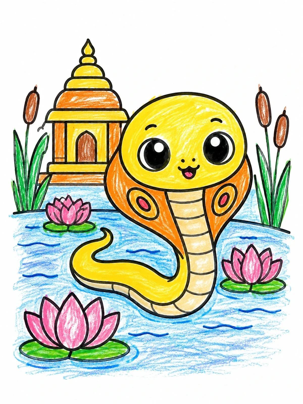 Colored example of the Cute Cobra By Temple Pond coloring page