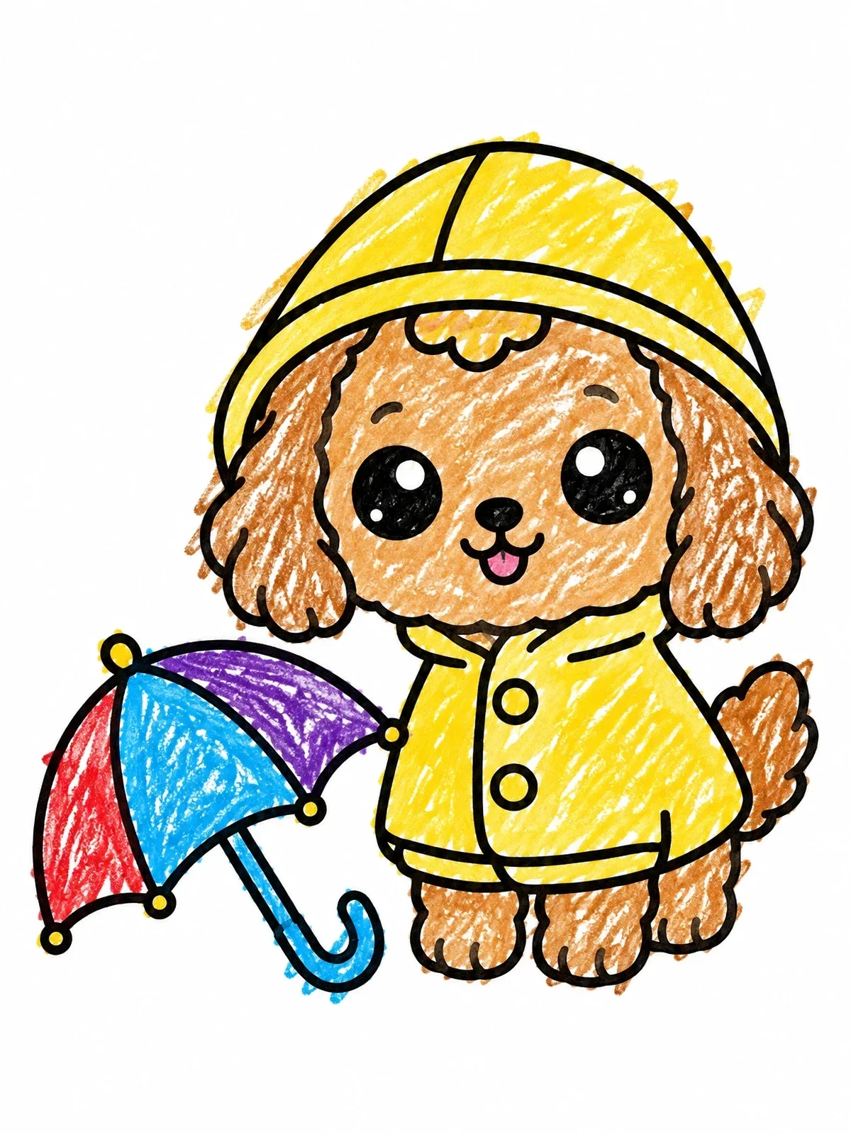 Colored example of the Cute Cockapoo In A Raincoat coloring page