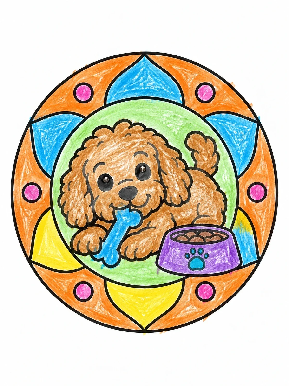 Colored example of the Cute Cockapoo Puppy With Bone coloring page