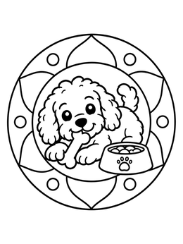 Free printable Cute Cockapoo Puppy With Bone coloring page