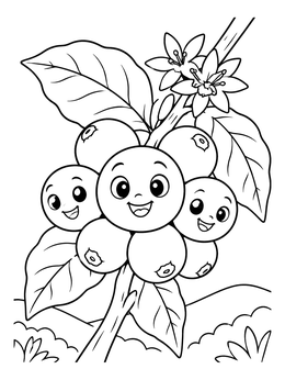 Free printable Cute Coffee Cherries On Branch coloring page