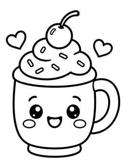 Free printable Cute Coffee Mug With Whipped Cream coloring page