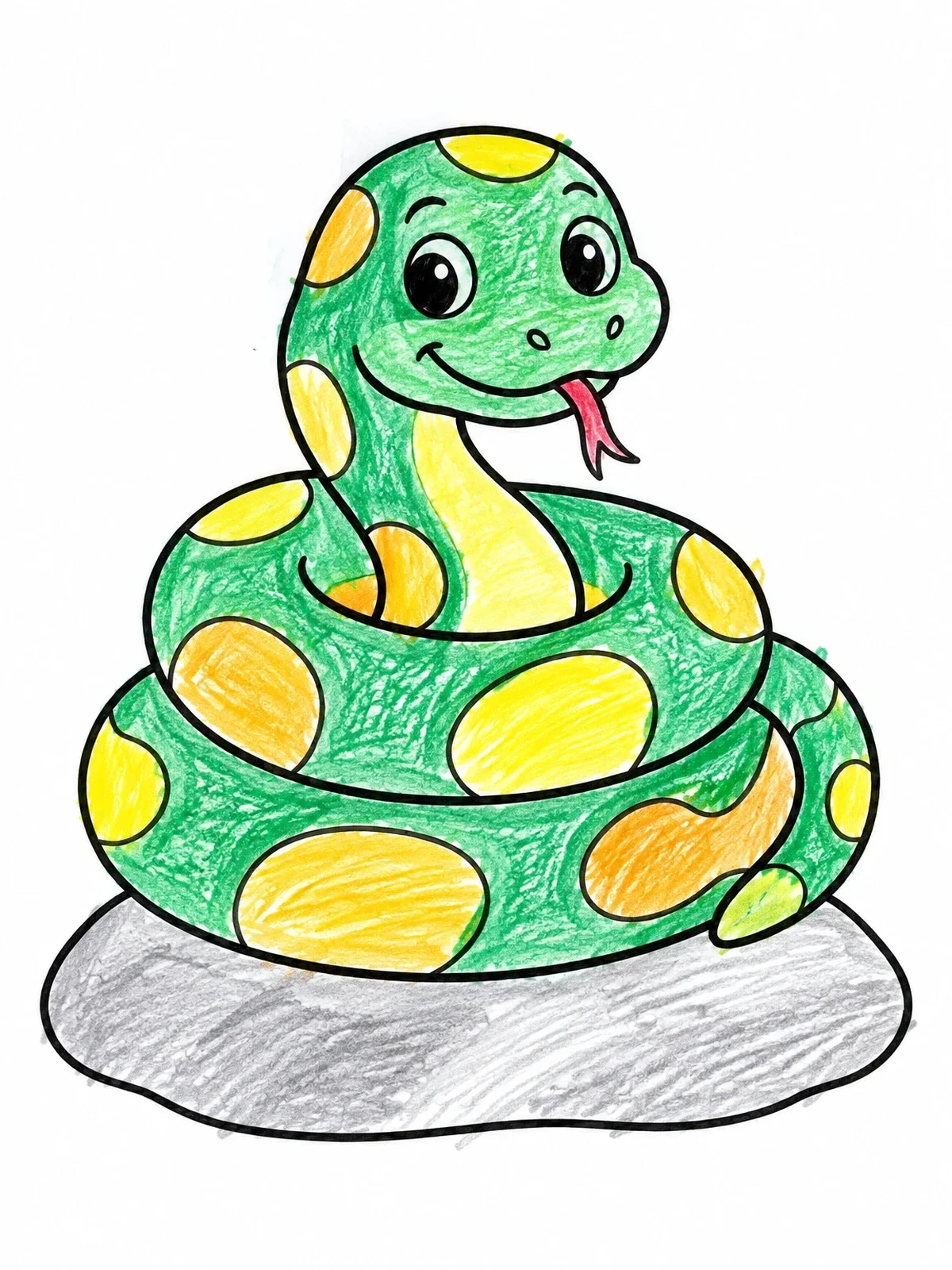 Colored example of the Cute Coiled Anaconda On A Rock coloring page