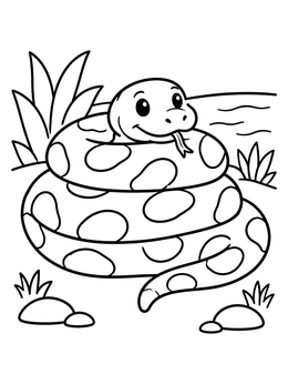 Free printable Cute Coiled Anaconda Snake coloring page
