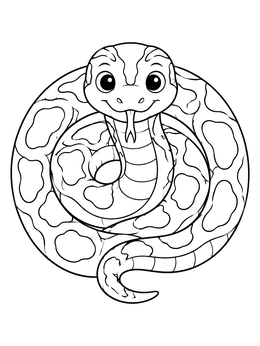 Free printable Cute Coiled Python With Big Eyes coloring page